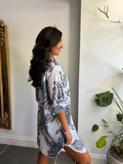 White Sketched Pattern Longline Shirt Lucinda