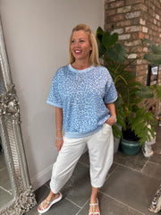 Blue Leopard Print Top Robin