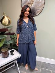 Navy Paisley Bubble Cotton Top Quinley