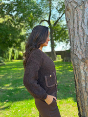 Chocolate Boucle Braid Knit Cardi Florence
