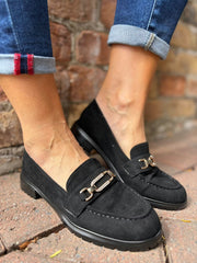 Black Faux Suede Chain Loafer