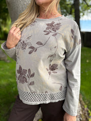 Mocha Crochet Hem Floral Top Ellis