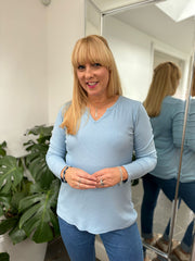 Blue Ribbed Long Sleeve Top Emma