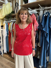 Red Sequin Vest Top Rebecca