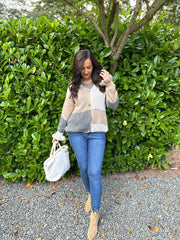 Grey Colour Block chunky Cardigan Elice