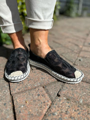 Black Embroidered Mesh Espadrilles