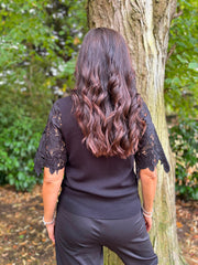 Black Lace Sleeve Fine Knit Becca