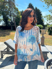Blue Floral Stripe Top Brianne