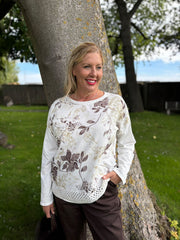 Winter White Crochet Hem Floral Top Ellis