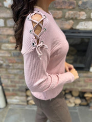 Pink Lace Up Sleeve Knit Aubrey