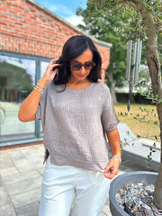 Mocha Striped Textured Linen Top Anais