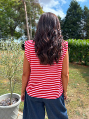 Red Sleeveless Diamante Stripe Top Caitlyn