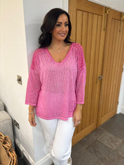 Lipstick Marl Crochet Detail Top Cora