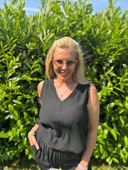 Black Textured Vest Top Kaylee