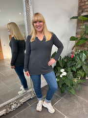 Charcoal Ribbed Long Sleeve Top Emma