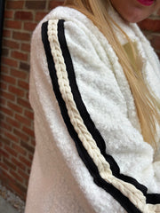 Winter White Boucle Stripe Detail Coat Mia