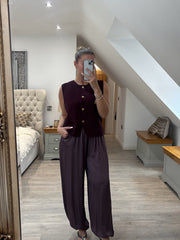 Wine Buttoned Knit Waistcoat Kerry