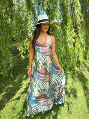 Khaki Abstract Patterned Dress Odette
