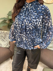 Navy Abstract Leopard Blouse Poppy
