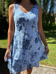 Blue Floral Print Sleeveless Dress Lilia