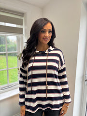 Navy Stripe Hooded Top Rae