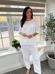 White Bubble Cotton Trouser Set Hayley