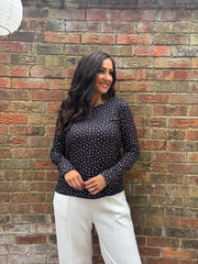 Black Polka Dot Super Soft Round Neck