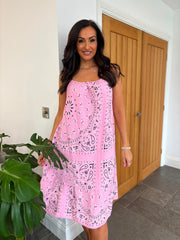 Candy Pink Paisley Bubble Cotton Summer Dress Flo