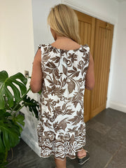 Chocolate Leaf Print Tie Shoulder Dress Leigh