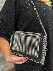 Black Rhinestone Chain Shoulder Bag