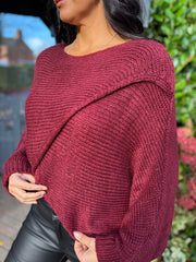 Wine Knitted Wrap Jumper Nell