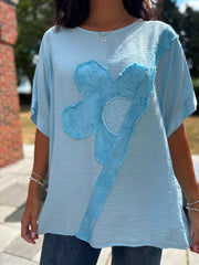 Light Blue Embroidered Floral Top Frankie