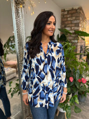 Blue Large Brushed Leopard Blouse Gloria