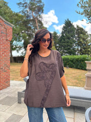 Chocolate Embroidered Floral Top Frankie