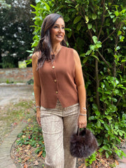 Tan Buttoned Knit Waistcoat Kerry