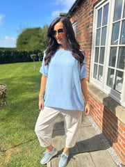 Blue Applique Floral Crepe Top Astra