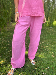 Candy Pink Textured Lightweight Trousers Kaylee