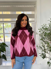 Candy Pink Argyle Pattern Knit Jumper Meredith