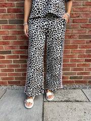 Pink Premium Leopard Pull on Wide Leg Trousers