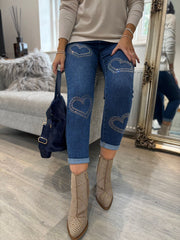 Denim Embellished Multi Heart Jeans