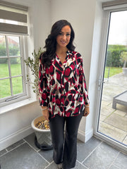 Wine Large Brushed Leopard Blouse Gloria