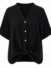 Black Gathered Hem Bubble Cotton Top Ginny