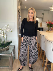 Mocha Leopard Print Barrel Leg Trouser