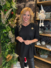 Black Button Sleeve Shimmer Top Stevie