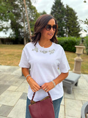 White Embellished Floral Tee Riley