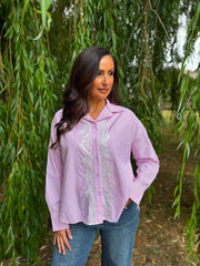 Pink Lace Detail Striped Shirt Rosie
