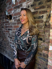 Khaki Mixed Print Twist Front Top Bronte