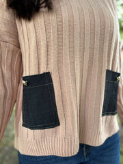 Rose Ribbed Denim Pocket Jumper Chloe