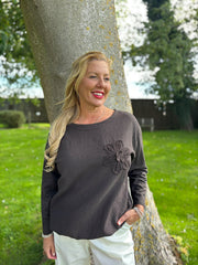Chocolate Ribbed Flower Top Mika