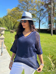 Navy Open Weave Knit Cassandra
